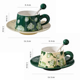 2X High-Fired Ceramic Porcelain Cup & Saucer Set 300ml Vintage Floral Tea Spoon GREEN V274-HA-LA-P0024822-GNYE