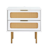 Artiss 2x Rattan Bedside Table 2 Drawers White FUR-U-BS-03-RAT-WHX2