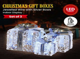 Christabelle Set of 3 Christmas Gift Boxes Display With Lights Jewelled Wire and Silver Bows 112_MHA520