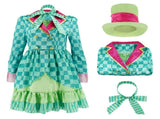 Hatter Costume Women Mad Tea Party Halloween Cosplay Dress with Bowtie Top Hat Leggings Mardi Gras V1107-129-29170-GRN-XXXL