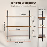 VEVOR Industrial Pipe Shelf 3 Tier 32x9.84in Wall-Mount for Kitchen Bedroom V952-JSGZWJYGHMBHKQBT1V0