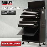 Bullet 8 Drawer Tool Box Cabinet Chest Storage, Toolbox Garage Organiser Set, Black V219-TOLCABBU81KA
