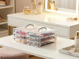 2 Pack 3 Tier Clear Plastic Storage Box with Lid and Handles, Portable Craft Organizer Container for V1237-ZY00B0CG6CJZJJ