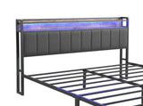 Double Bed Frame with 2 Storage Drawers and LED Lights Headboard, Upholstered Bed Frame with V1127-AU-2452DB-GRY