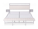 Artiss King Metal Bed Frame Boucle Headboard Charging Station Side Table White MBED-C-FAY-K-WH-AB