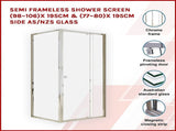 Semi Frameless Shower Screen x 195cm Side AS/NZS Glass V63-828721