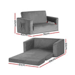 Keezi Kids Sofa 2 Seater Children Flip Open Couch Velvet Armchair Grey KID-SOFA-GY