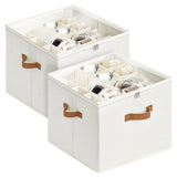 2 Pack Shoe Organizer Zipper Clear Lid Fabric Shoe Storage Box Space Saving Beige Shoe Holder for V985-SHOEORGANIZER