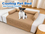 Cooling Quilted Pet Bed Mat with Bolsters for Summer, Soft Rectangular Sofa Cover Pad for Small to V1341-ZY-ETYYN3SB-LIGHTBLUE-9090CM