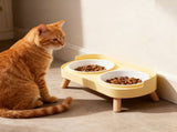Elevated Double Stainless Steel Cat Bowl Stand, Raised Food Water Feeder Bowls For Indoor Kitten V1366-AZ2-W-17086