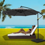 Instahut Outdoor Umbrella 3M Cantilever Beach LED Base Garden Sun Patio Charcoal UMB-BAN-LED-50N-CO