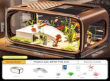 Brown Modern Desktop Aquarium & Turtle Tank - Panoramic Viewing Fish Tank with Basking Platform & V888-ELOSUNG34562
