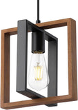Small Pendant Lamp with Cord, Industrial Wood and Metal E27 Hanging Light Fixture for Kitchen Island V1237-ZY-917-156