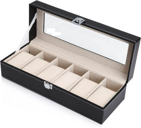 Black PU Leather Watch Organizer Display Storage Box Cases for Men & Women V178-52601