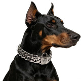 Premium Stainless Steel Cuban Link Dog Collar with Dog Head Buckle Stylish, Durable, and V1341-ZY-QLP4GMEQ-SILVER-32MM65CM26IN