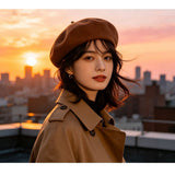 Mini Beret Hat, Coffee Tone, Adjustable 5658cm, Christmas & Halloween Casual Daily Accessory, Soft V1221-XM-LB5154-ZS155