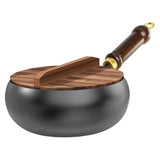 Hand Forged Uncoated Iron Frying Pan with Wooden Lid, Large Belly Wok for Searing and Sautng, V1366-AZ2-W-14769