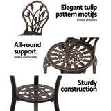 Gardeon 3PC Outdoor Setting Bistro Set Chairs Table Cast Aluminum Patio Furniture Tulip Bronze GB-CALU-3PC-XG1018-BZ