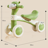 Cartoon Alpaca Kids 4-Wheel Balance Bike, Pedal-Free Toddler Scooter with Lights & Music for Ages V1265-AU-498-GREEN