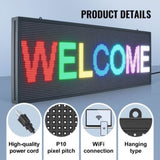 Programmable LED Sign, P10 Full Color LED Scrolling Panel, DIY Custom Text Animation Pattern Display V952-XGSGDBZP40X1EUY8FV3