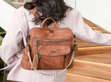 Brown Chic Women's PU Leather Convertible Backpack - Anti-Theft Design, Multi-Pocket Shoulder Bag V888-ELOSUNG32728