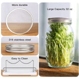 32oz Wide Mouth Mason Jar Sprouting Kit - Glass Jars with 316 Stainless Steel Mesh Lids, V888-ELOSUNG55437