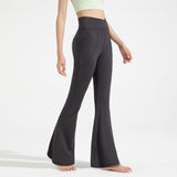 Size L Women's High Waisted Flare Yoga Pants with Side Pockets - Graphite Grey Crossover Waistband V888-ELOSUNG57382-3