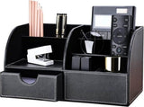 PU Leather Desk Organizer with Drawer, 6 Compartments Storage Box for Pens and Office Supplies, V1237-ZY-917-041