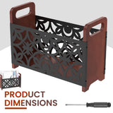 Wood Magazine Rack with Metal Wire Basket and Handle, Farmhouse Magazine Holder Organizer for Coffee V1192-AZ-W-21688
