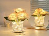 Rose Table Lamp with Glass Vase Battery Operated LED Artificial Flower Lamp for Bedroom Romantic V1366-AZ2-W-12683