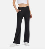 Size M Women's High Waisted Flare Yoga Pants with Side Pockets - Black Stretch Activewear Pants for V888-ELOSUNG57385-2