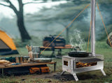 Stainless Steel Wood Burning Stove 1 Burner Camping BBQ with Chimney V178-66978