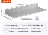 8.6" x 24" Stainless Steel Shelf, Wall Mounted Floating Shelving with Backsplash, 44 lbs Load V952-BGSCTTLL86242HBE0V0