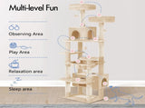 CARLA HOME 180cm Cat Tree Tower for Indoor Cats with Plush Perches, Dual Condos, Natural Sisal V178-36387