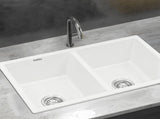 Cefito Kitchen Sink 77x45cm Granite Stone Sink Double Bowl White SINK-STONE-A-7745-WH