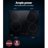 Devanti Electric Ceramic Cooktop 60cm Touch Control CCT-B-4E-4Z-TOUCH-BK