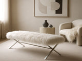 Interior Ave - Oxley Fur Bench - White & Silver V355-IA-B-OWS