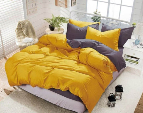 1000TC Reversible King Size Yellow and Grey Duvet Quilt Cover Set V493-LK-04