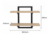 Artiss Set of 2 Floating Wall Shelf 2-Tier Wall-Mounted Display Ledge Wood & Metal FUR-AI-WLL-01-WD