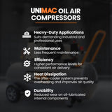 UNIMAC 50L 2.2kW Commercial Air Compressor, 280L/min 116PSI, Brushless Motor, Certified Tank, Long V219-TOLACMUM05BA