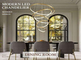 BAMDECOR A18801 Modern LED Chandelier, Dimmable Pendant Light with Remote Control Rings Round V255-BAM-18801/5-GOLD