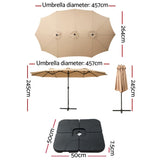 Instahut 4.57m Outdoor Umbrella w/Base Stand Beach Pole Garden Tilt Beige UMB-POLE-4-BASE-50N-BG