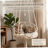 Hanging Cat Bed, Hanging Cat Hammock, Hand-Woven Swing with Soft Cushion & Pom-pom for Indoor V1107-135-21215