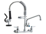 Commercial Faucet with Pre-Rinse Sprayer, 21" Height, 8" Center, 12" Swing Spout, Wall Mount Kitchen V952-BGSYCXSLTBGS9X3ACV0