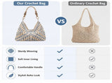 Crochet Bags for Women, Large Capacity Boho Woven Mesh Shoulder Tote, Lightweight Summer Beach V1366-AZ2-W-11637