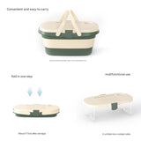 Foldable Picnic Basket with Tray - 16.5L Capacity, White Green, Perfect for Camping and Outdoor V888-ELOSUNG25211