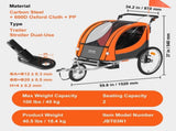 Bike Trailer for Toddlers, Kids, Double Seat, 45 kg Load, 2-In-1 Canopy Carrier Converts to V952-LYS2GHJG1220E5YTPV0