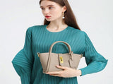 Beige Genuine Leather Women's Handbag - Stylish Bucket Bag with Top Handle and Crossbody Strap V888-ELOSUNG17058