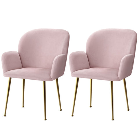 Artiss Dining Chairs Set of 2 Velvet Armchair Pink UPHO-C-DIN-5220-VEL-PKX2