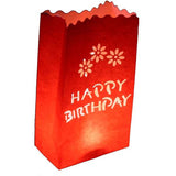 50 Pack Red Happy Birthday Luminary Paper Candle Tea Light Lantern Bags Garden Anniversary Birthday V382-REDBDYLUM50